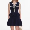 Navy Peplum Pointelle Knit Mini Dress Navy Peplum Pointelle Knit Mini Dress