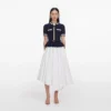 Navy Peplum Pointelle Knit Top