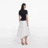 Navy Peplum Pointelle Knit Top