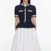 Navy Peplum Pointelle Knit Top