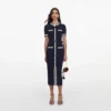 Navy Pointelle Knit Midi Dress