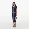 Navy Pointelle Knit Midi Dress