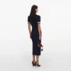 Navy Pointelle Knit Midi Dress