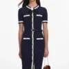 Navy Pointelle Knit Midi Dress