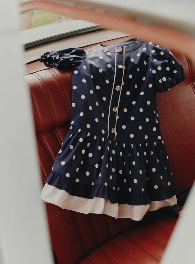 Navy Polka Dot Cotton Printed Dress Navy Polka Dot Cotton Printed Dress