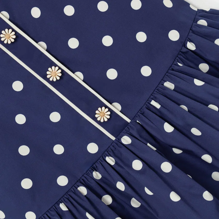 Navy Polka Dot Cotton Printed Dress Navy Polka Dot Cotton Printed Dress