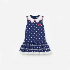 Navy Polka Dot Cotton Sleeveless Dress