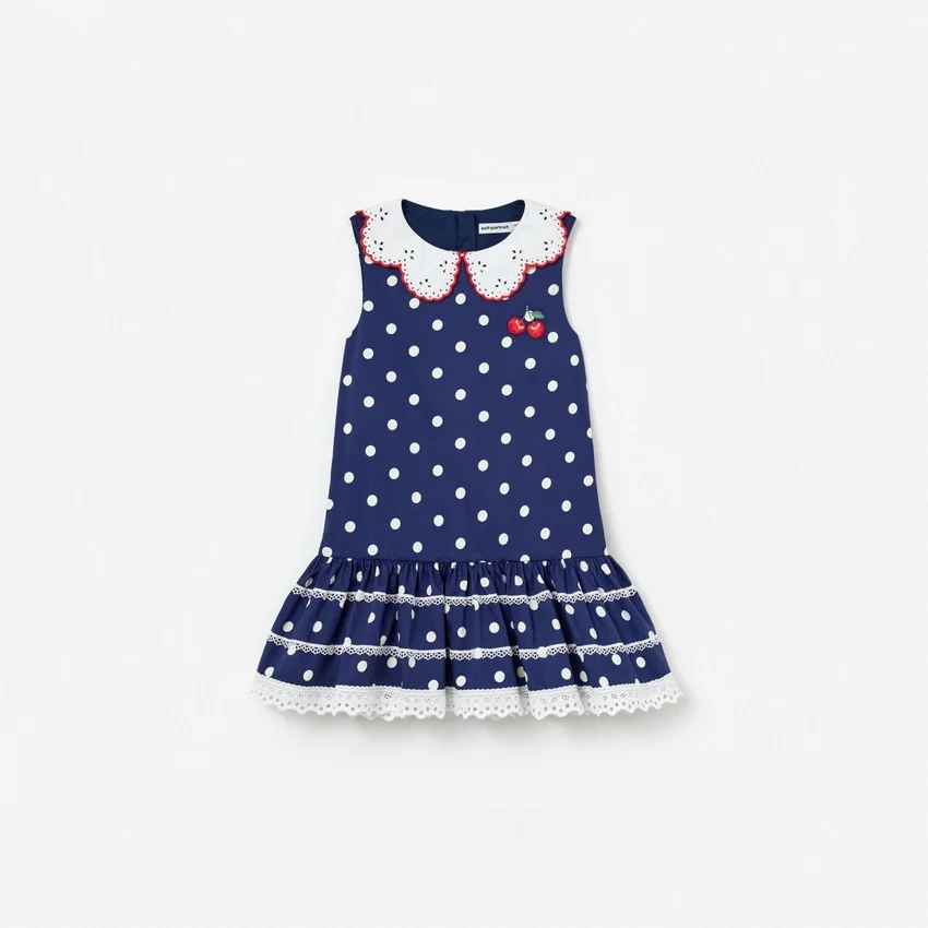 Navy Polka Dot Cotton Sleeveless Dress Navy Polka Dot Cotton Sleeveless Dress