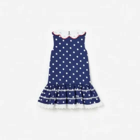 Navy Polka Dot Cotton Sleeveless Dress