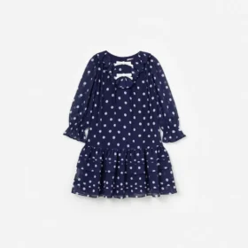 Navy Polka Dot Georgette Dress