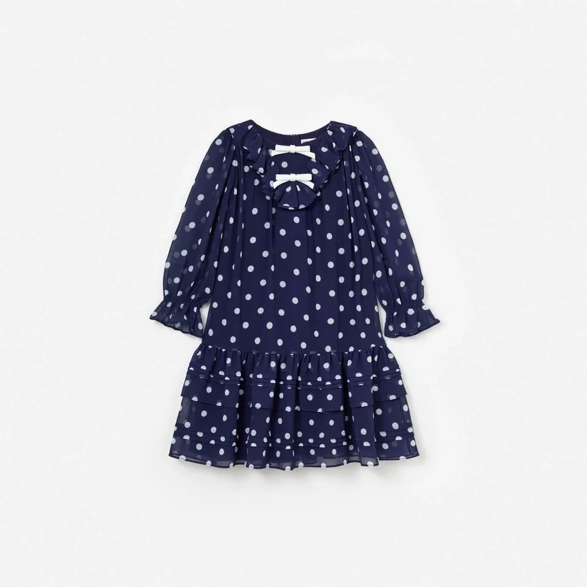Navy Polka Dot Georgette Dress Navy Polka Dot Georgette Dress