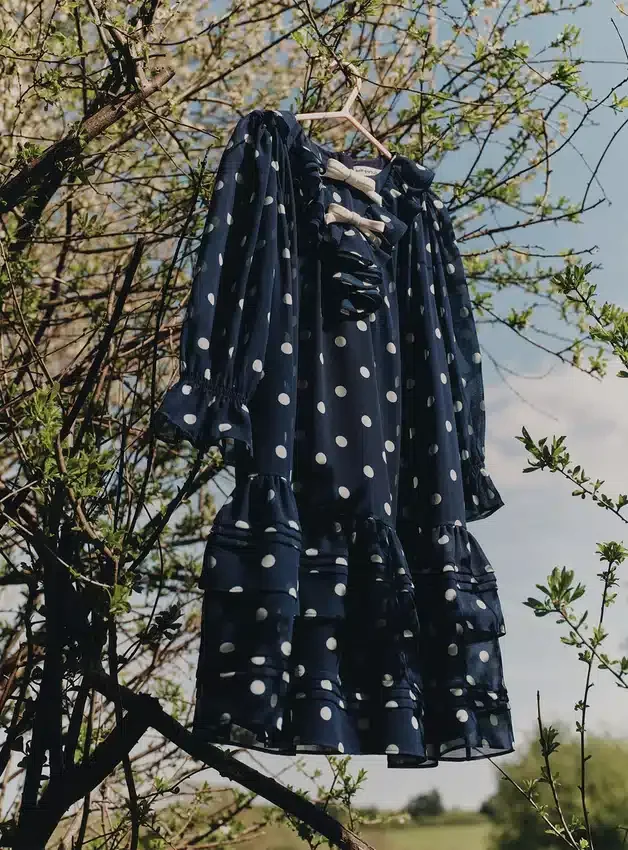 Navy Polka Dot Georgette Dress Navy Polka Dot Georgette Dress