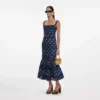Navy Polka Dot Linen Midi Dress Navy Polka Dot Linen Midi Dress