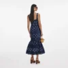 Navy Polka Dot Linen Midi Dress Navy Polka Dot Linen Midi Dress
