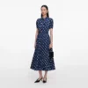 Navy Polka Dot Satin Midi Dress Navy Polka Dot Satin Midi Dress