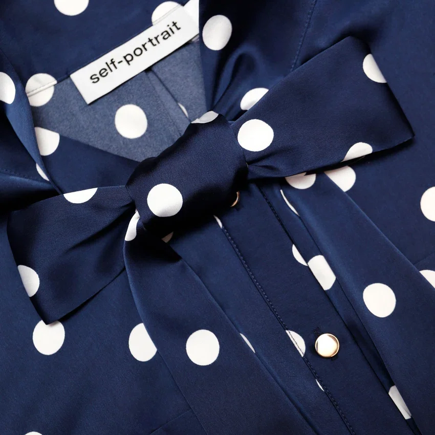 Navy Polka Dot Satin Midi Dress Navy Polka Dot Satin Midi Dress