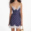 Navy Polka Dot Satin Mini Dress