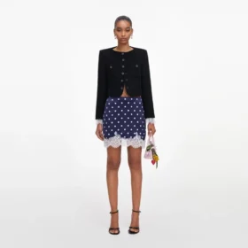 Navy Polka Dot Satin Mini Skirt