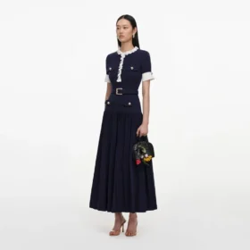 Navy Rib Knit Midi Dress