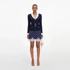 Navy Ribbed Knit Cardigan