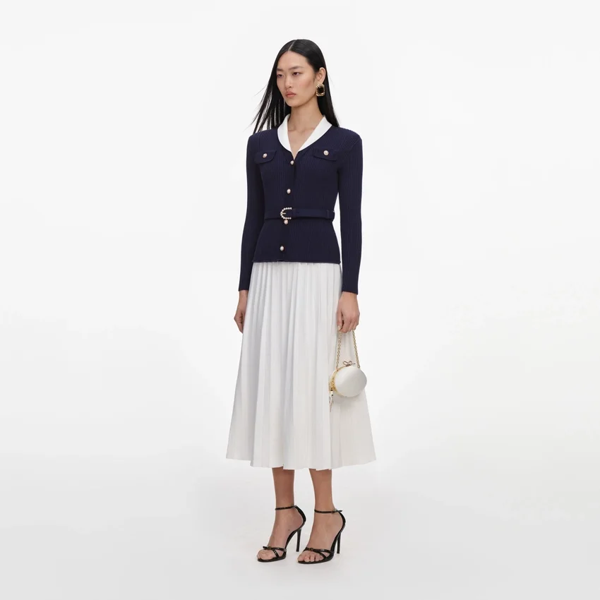 Navy Ribbed Knit Contrast Midi Dress Navy Ribbed Knit Contrast Midi Dress
