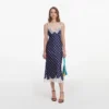 Navy Satin Polka Dot Midi Dress Navy Satin Polka Dot Midi Dress