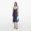 Navy Satin Polka Dot Midi Dress Navy Satin Polka Dot Midi Dress