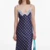 Navy Satin Polka Dot Midi Dress Navy Satin Polka Dot Midi Dress