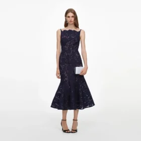 Navy Spiral Lace Midi Dress