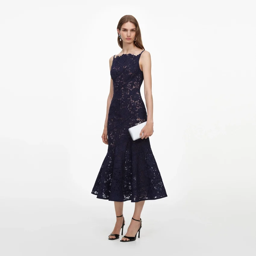 Navy Spiral Lace Midi Dress Navy Spiral Lace Midi Dress