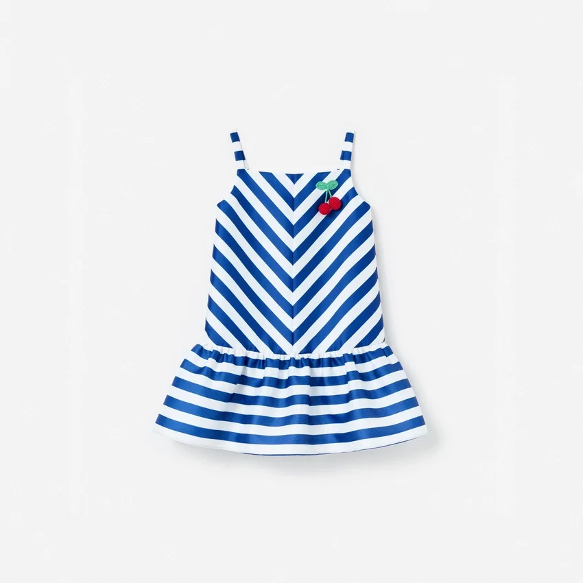 Navy Stripe Cherry Motif Dress Navy Stripe Cherry Motif Dress