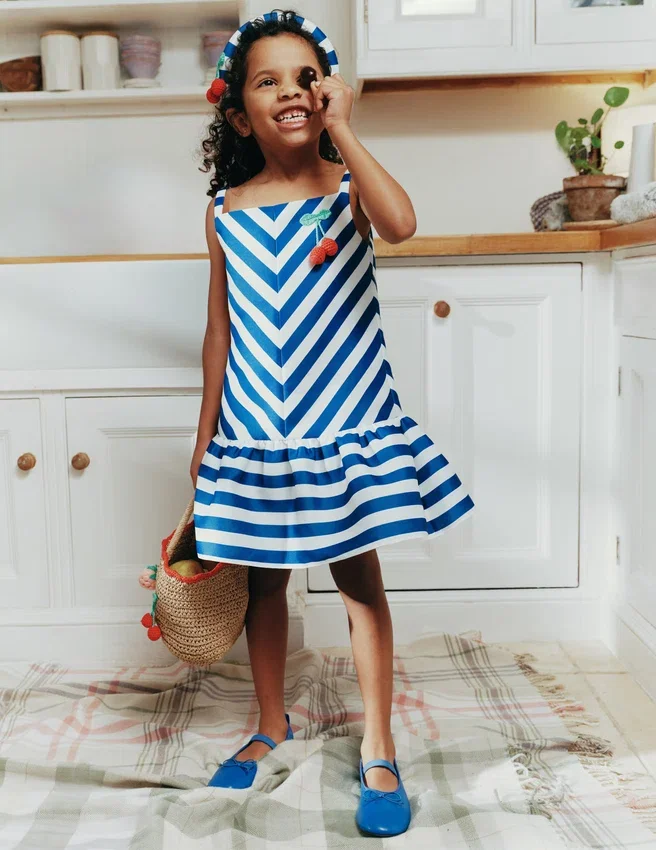 Navy Stripe Cherry Motif Dress Navy Stripe Cherry Motif Dress