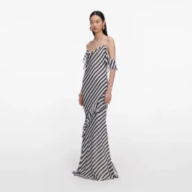 Navy Stripe Georgette Maxi Dress