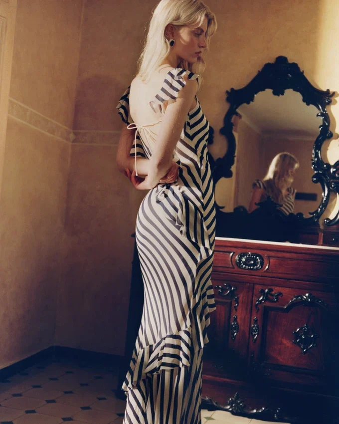 Navy Stripe Georgette Maxi Dress Navy Stripe Georgette Maxi Dress