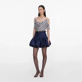 Navy Stripe Georgette Top