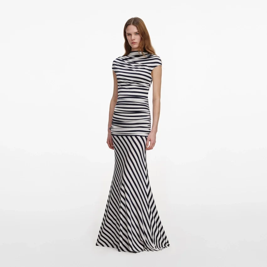 Navy Stripe Jersey Maxi Dress Navy Stripe Jersey Maxi Dress