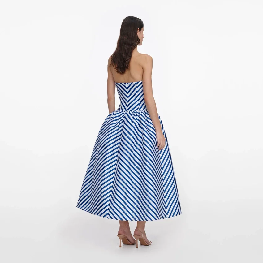 Navy Stripe Taffeta Midi Dress Navy Stripe Taffeta Midi Dress