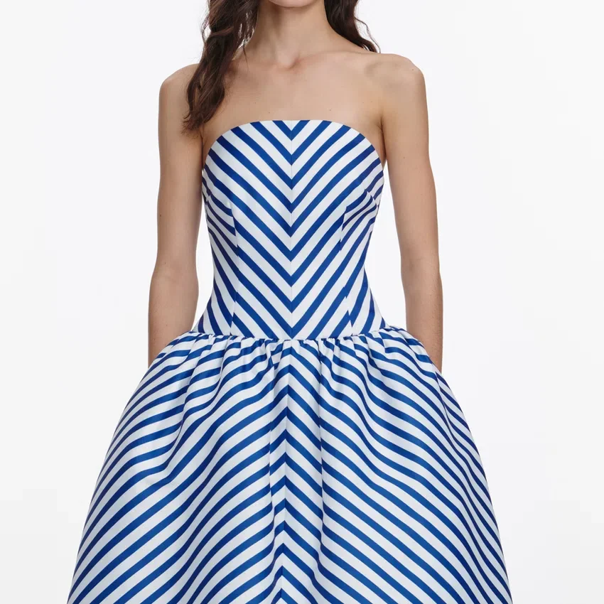 Navy Stripe Taffeta Midi Dress Navy Stripe Taffeta Midi Dress