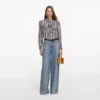 Navy Stripe Tie Neck Blouse