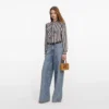 Navy Stripe Tie Neck Blouse