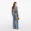 Navy Stripe Tie Neck Blouse