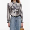 Navy Stripe Tie Neck Blouse
