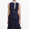 Navy Taffeta Contrast Frill Midi Dress