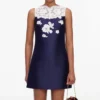 Navy Taffeta Lace Mini Dress Navy Taffeta Lace Mini Dress