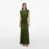 Olive Jersey Gathered Maxi Dress