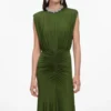 Olive Jersey Gathered Maxi Dress