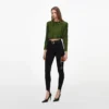 Olive Jersey Gathered Top
