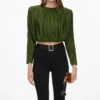 Olive Jersey Gathered Top