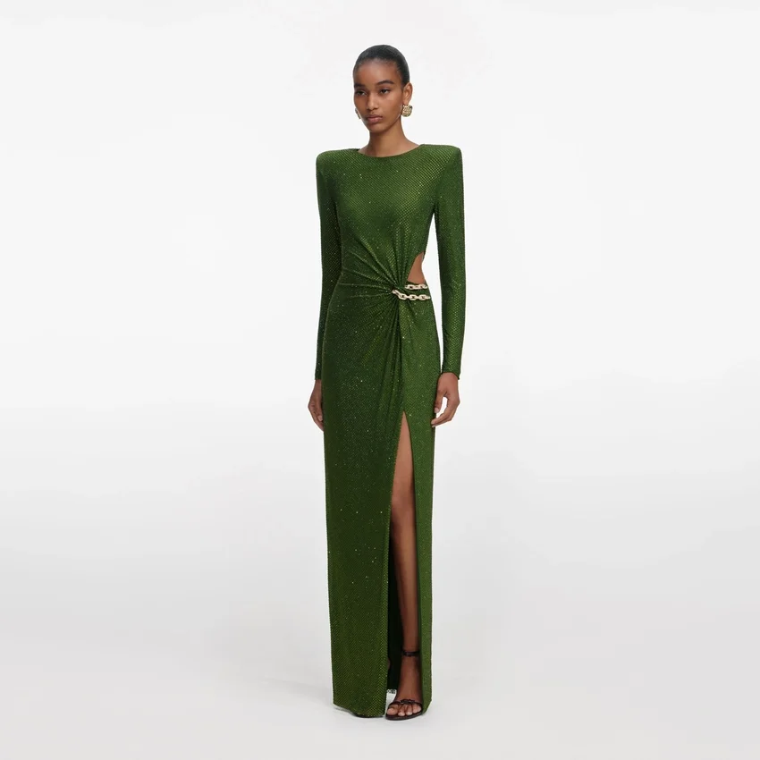 Olive Rhinestone Embellished Maxi Dress Olive Rhinestone Embellished Maxi Dress