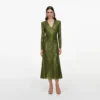 Olive Rhinestone Mesh Wrap Midi Dress
